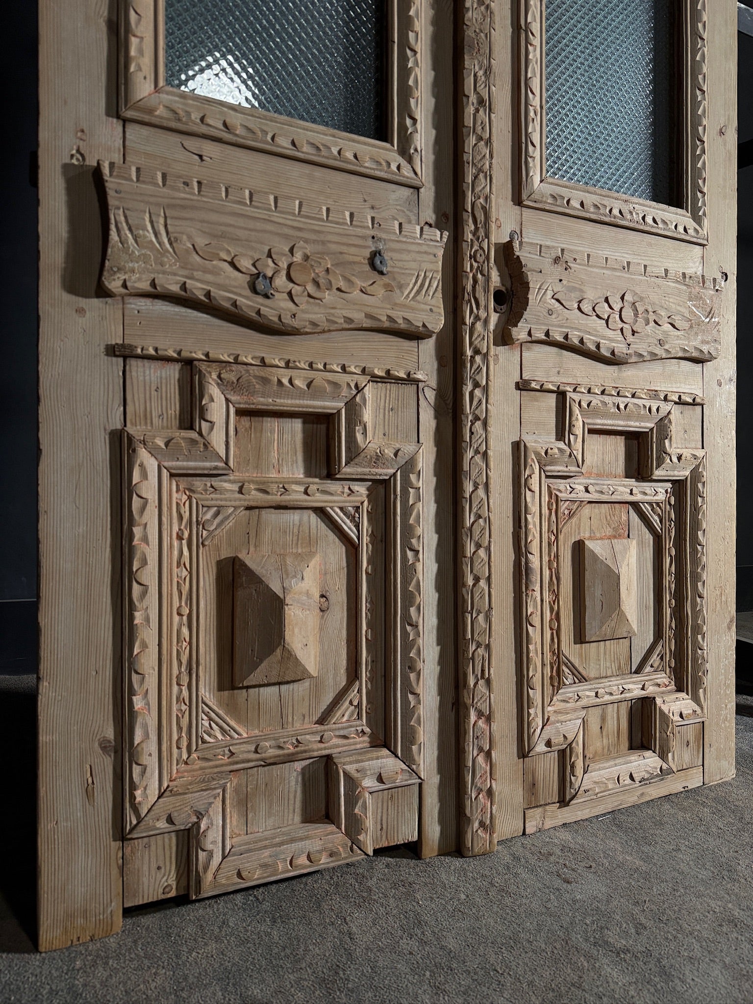 Antique Carved 1 Lite French Doors - 47x80.25 - N601