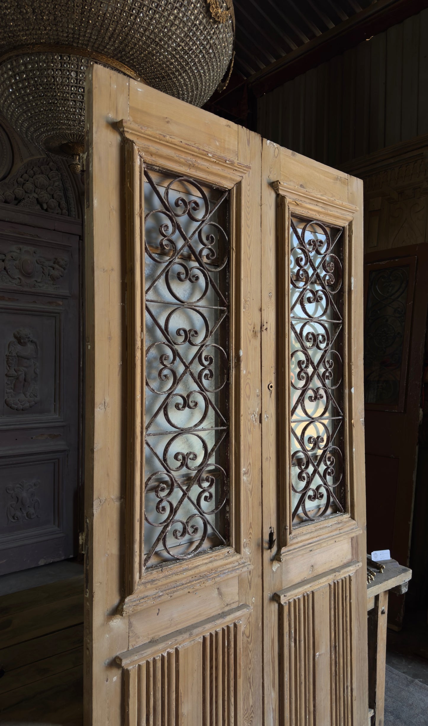 Scrolled Antique Iron French Doors - 43.5x93 - L295