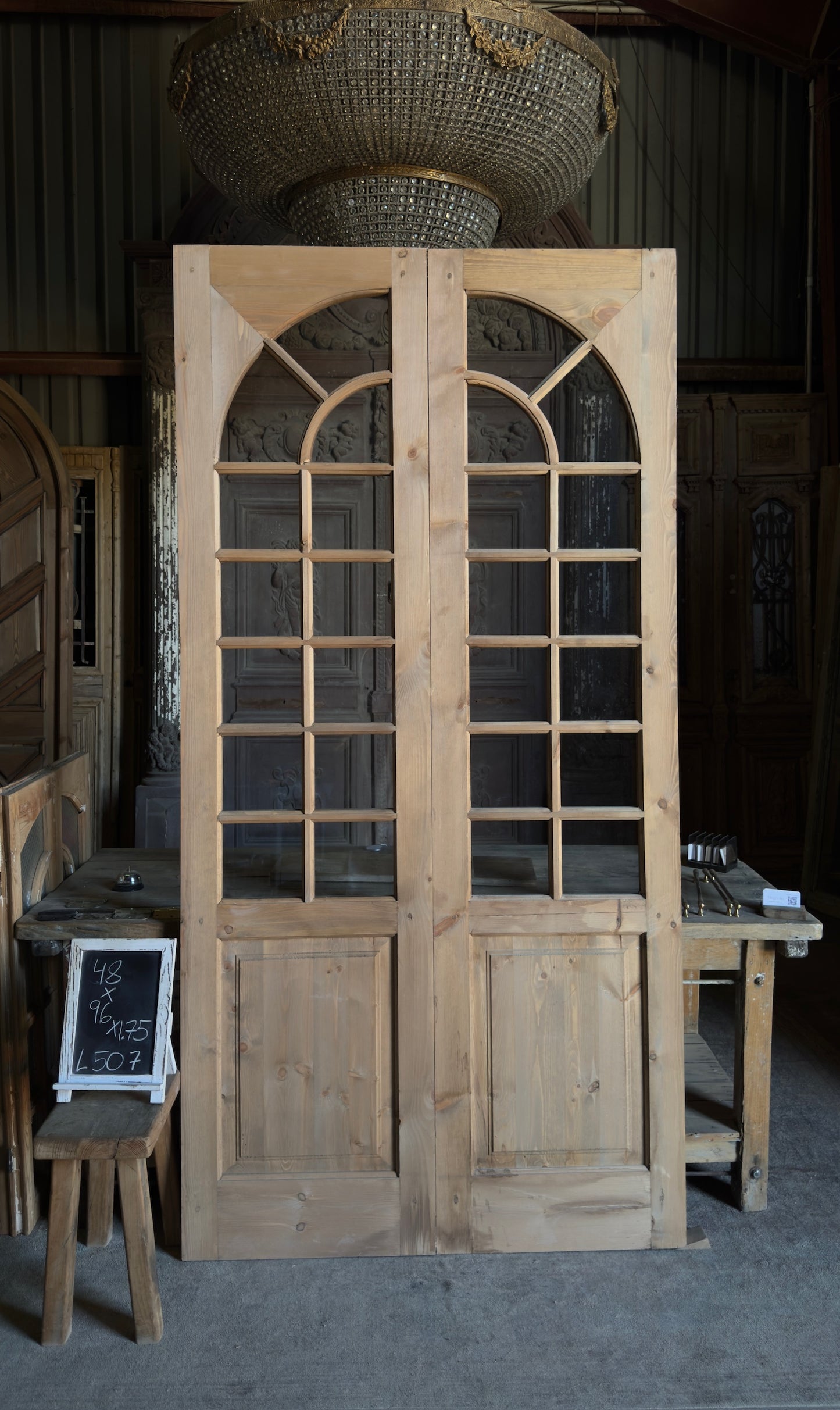 (Elise) Handcrafted Arched Glass French Doors - 48x96 L507