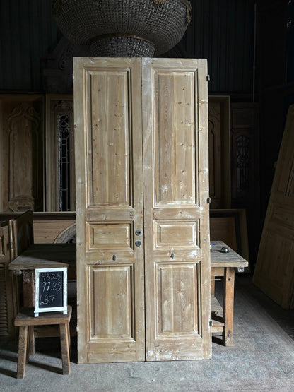 3 Panel Antique Solid French Doors - 43.25x97.25 - L87