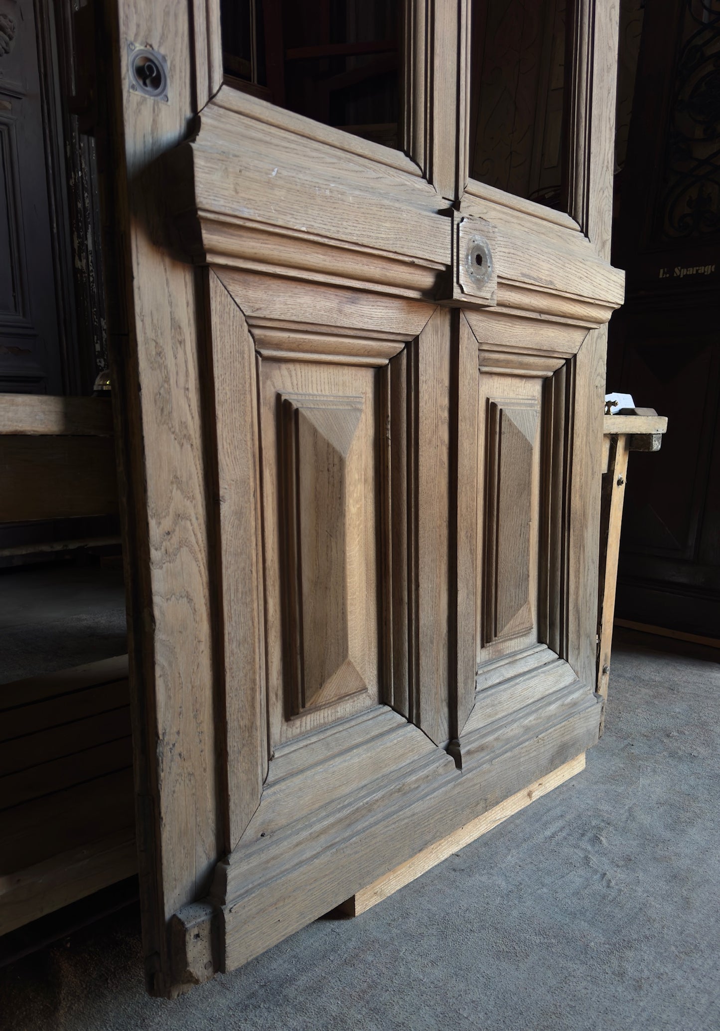 French 2-Lite Glass Antique Single Door with Paneled Base - 44.5x89.5 - L274