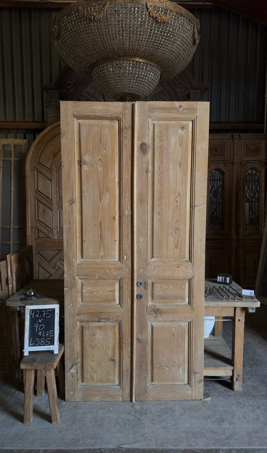 3 Panel Antique Solid French Doors - 42.75x90 - L385