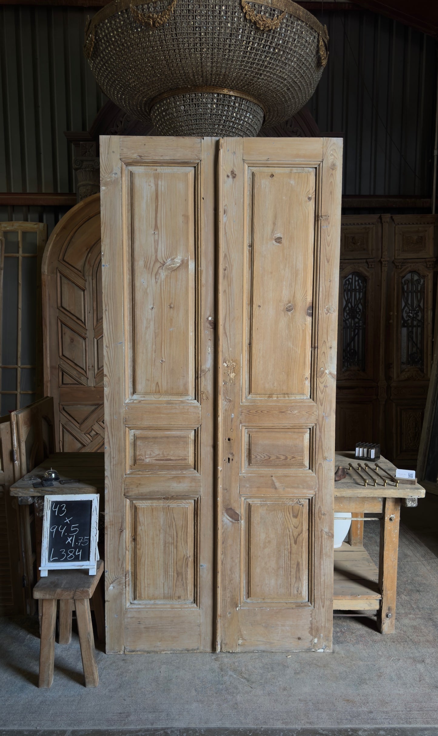 3 Panel Antique Solid French Doors - 43x94.5 - L384