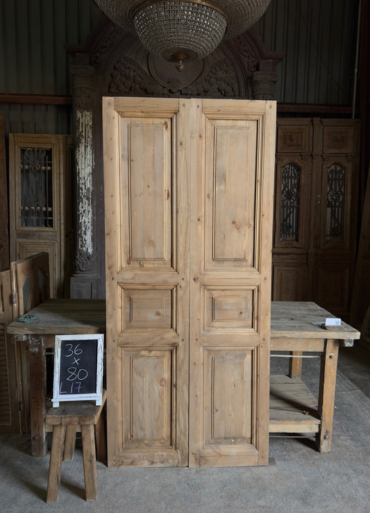 Handcrafted 3 Panel Solid French Doors - 36x80 L17