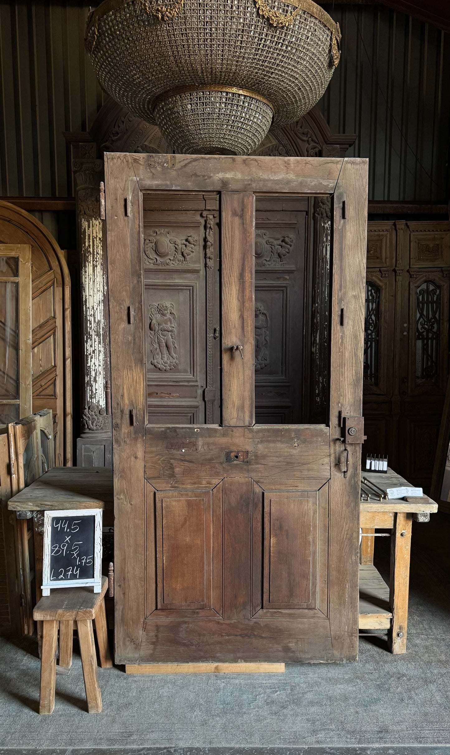 French 2-Lite Glass Antique Single Door with Paneled Base - 44.5x89.5 - L274