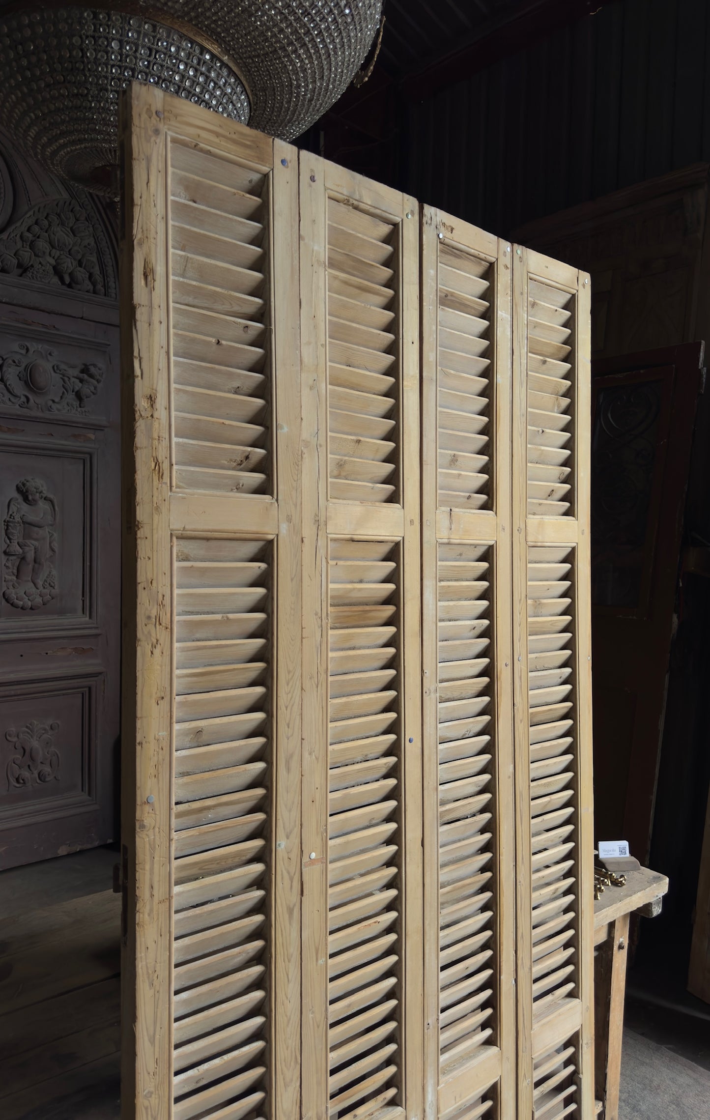European French Antique Louvered Shutters - 43x89.5 - L411