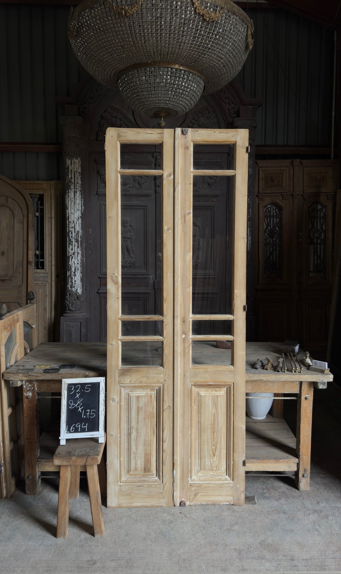 Antique Glass 4 Lite French Doors - 32.5x88 - L694