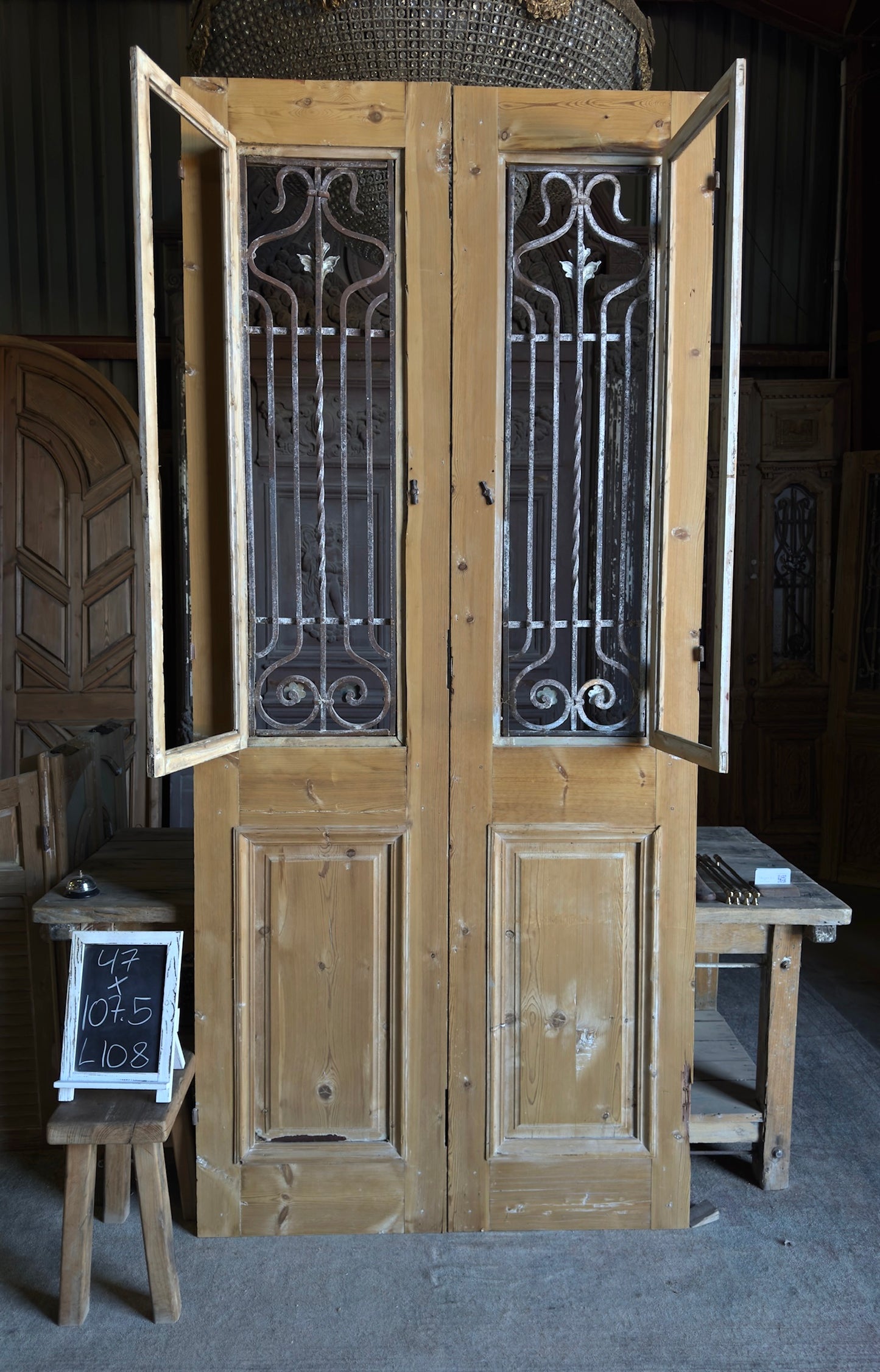 Elegant Tall Iron Antique French Doors - 47x107.5 - L108