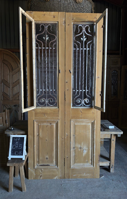 Elegant Tall Iron Antique French Doors - 47x107.5 - L108