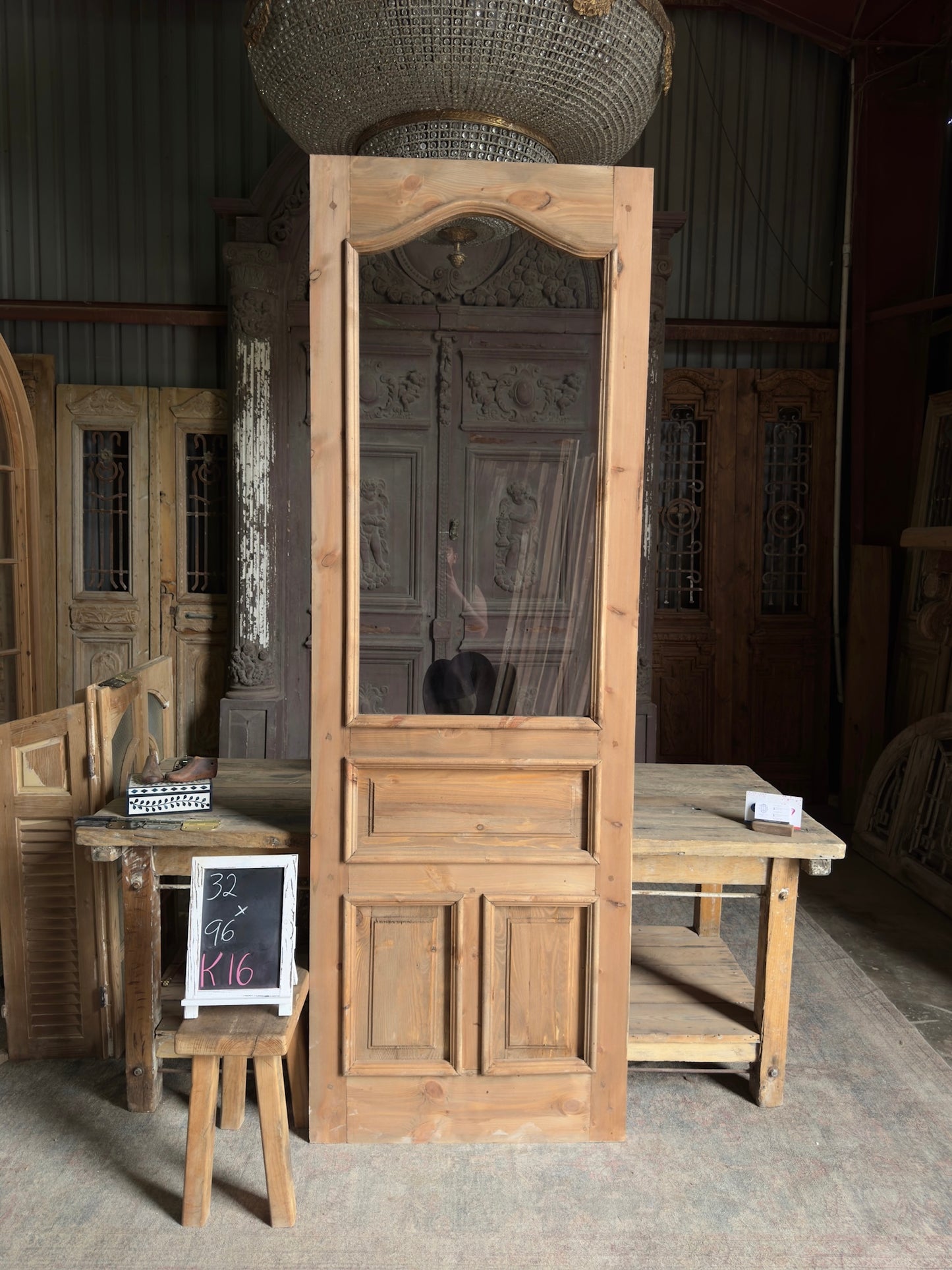 Handcrafted Arched Glass Single Door  - 32x96 K16