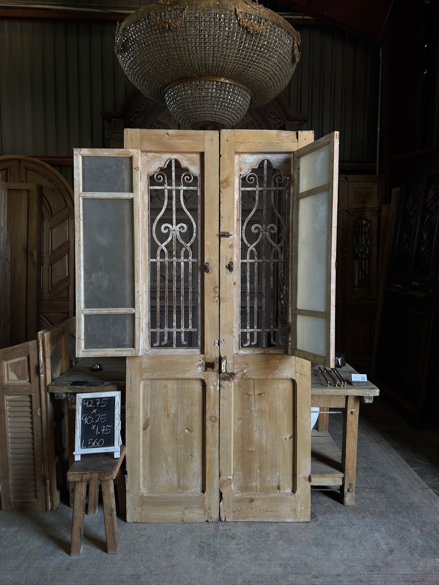 Antique Carved 6 Lite French Doors - 42.75x90.25 - L560