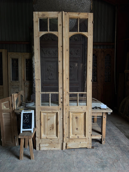 Unique Arch Style Antique Glass French Doors - 44x105 J214