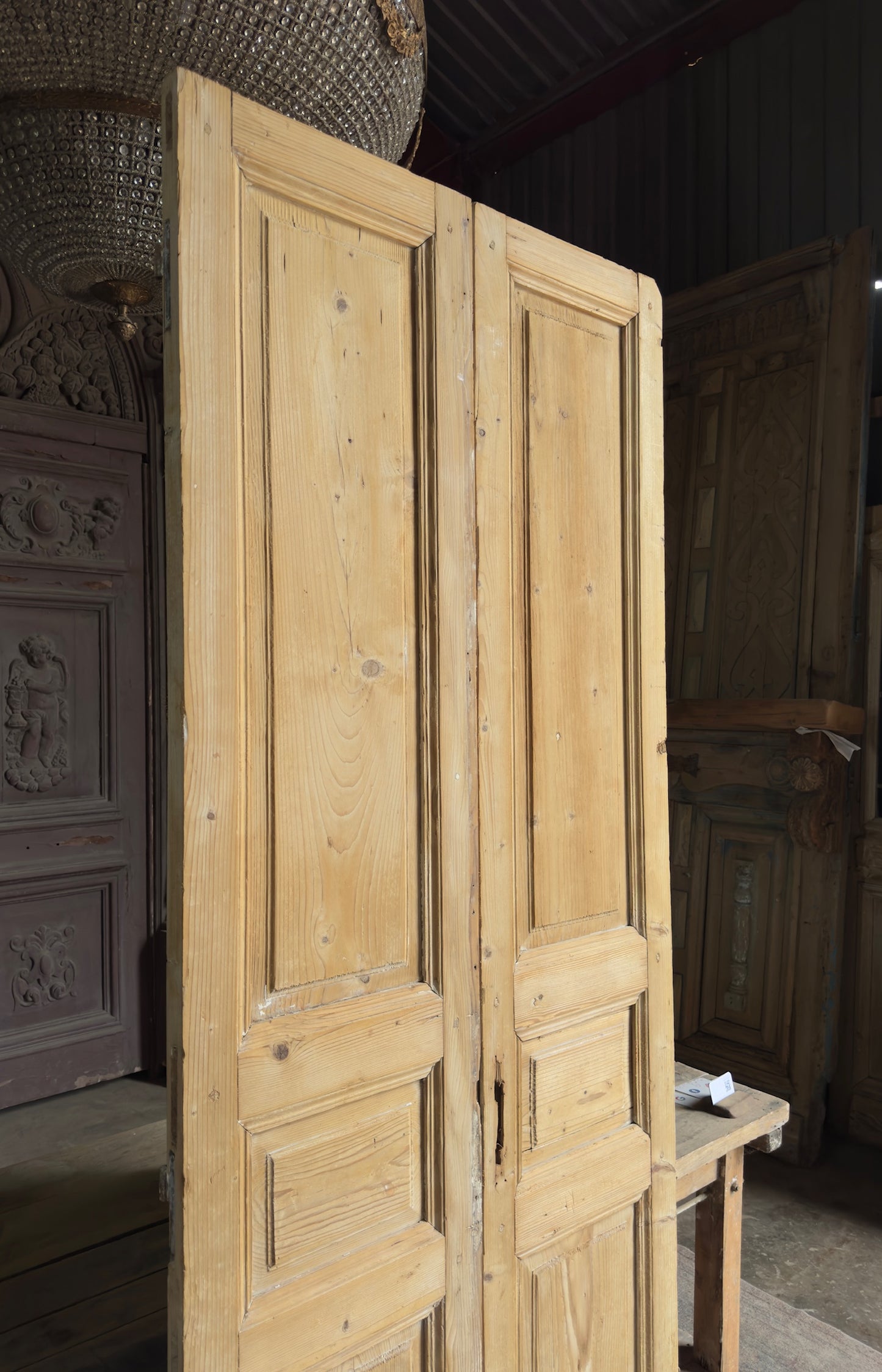 3 Panel Antique Solid French Doors - 38.5x97 K473