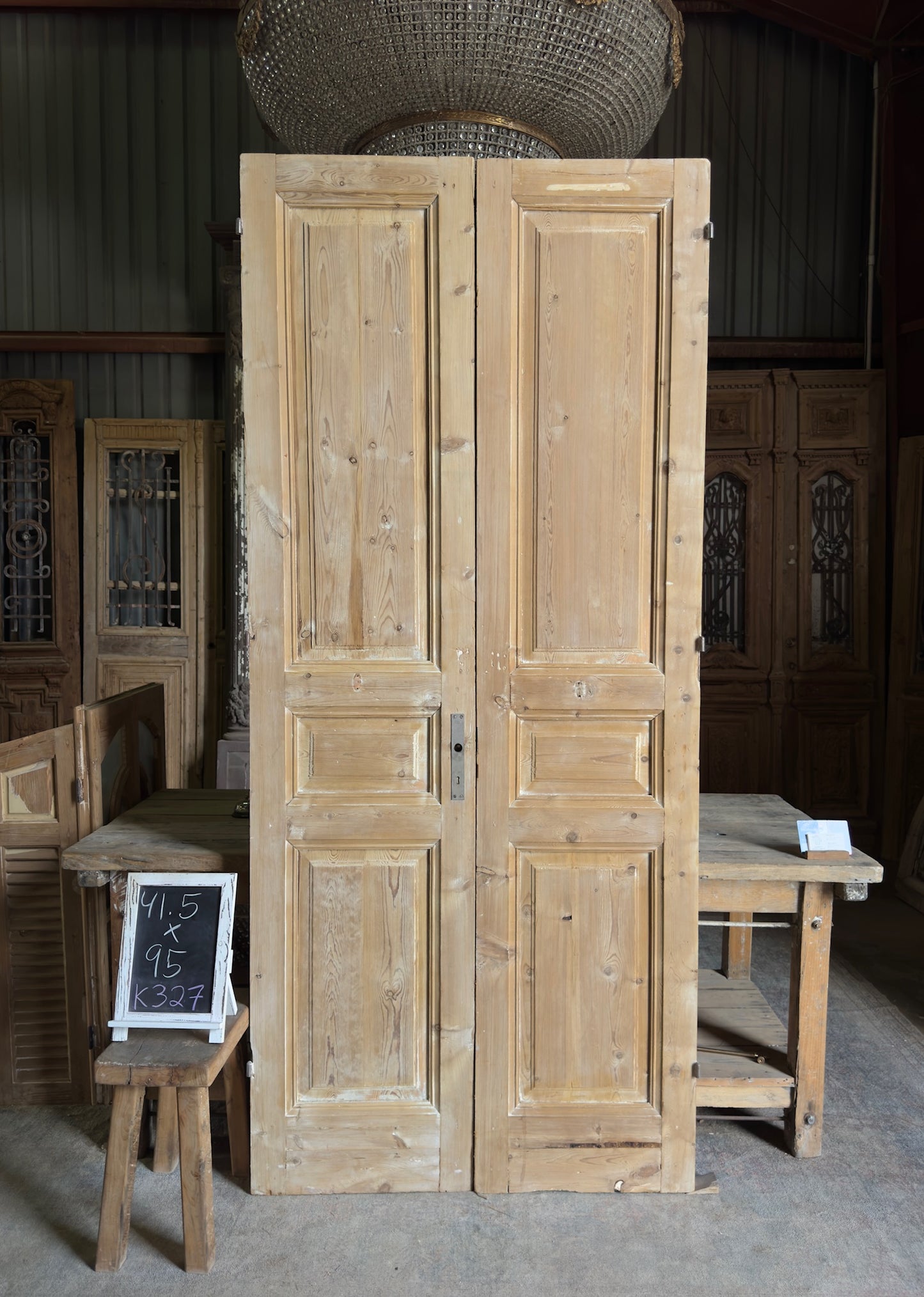 3 Panel Antique Solid French Doors - 41.5x95 K327