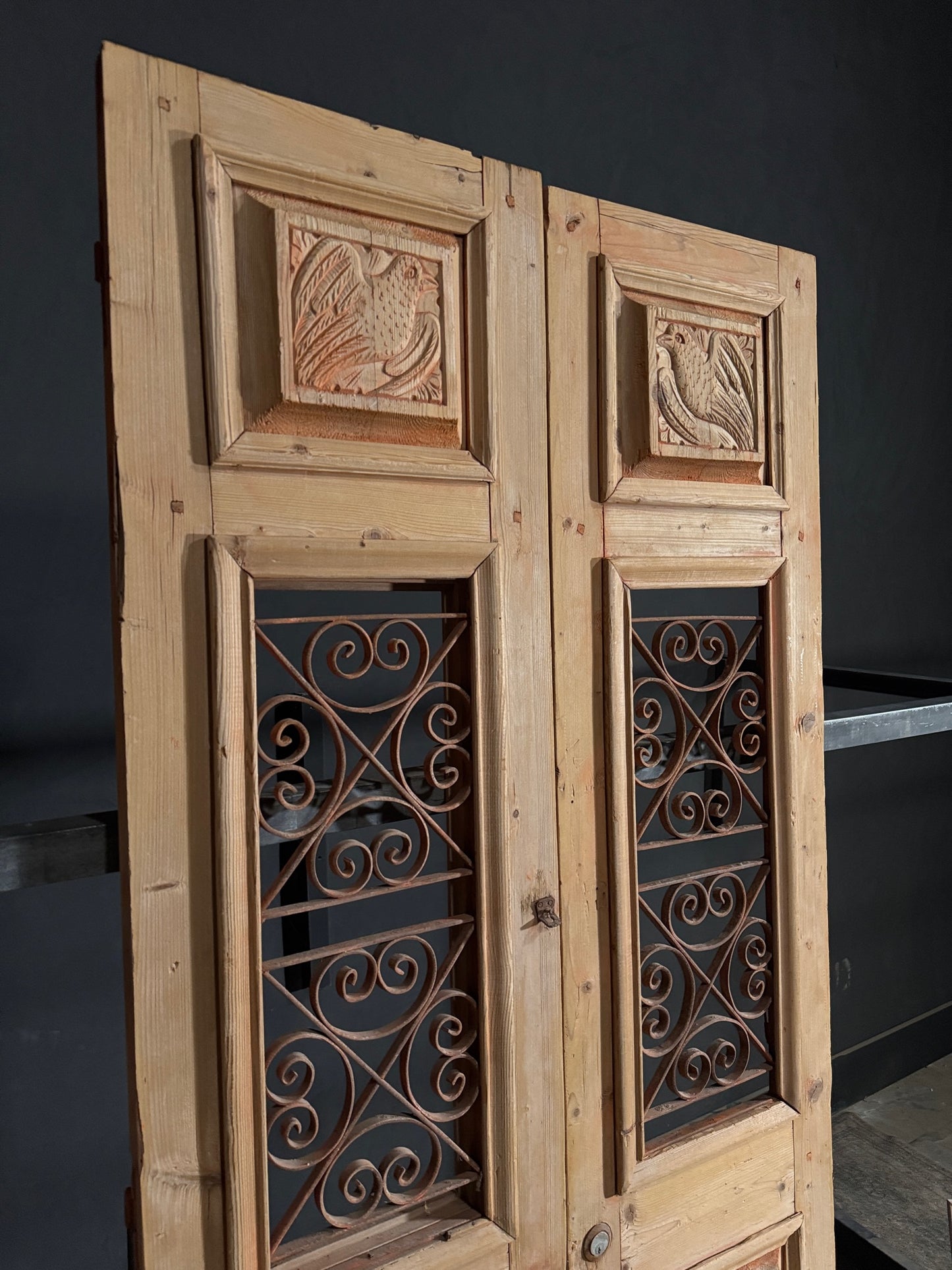 Antique Carved Iron French Doors - 39.75x88.5 - N505