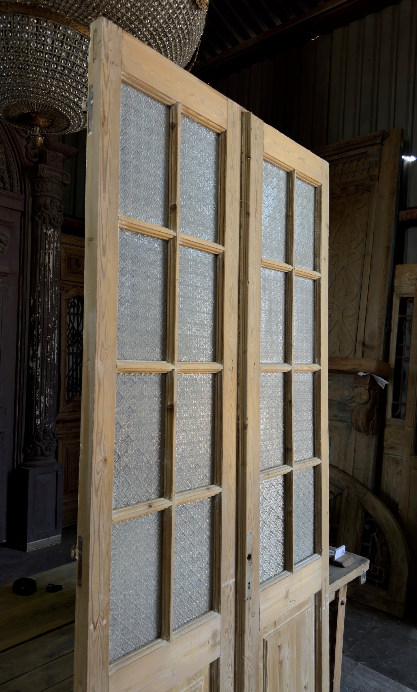 8 Lite Glass Antique French Doors - 41.25x94 K434