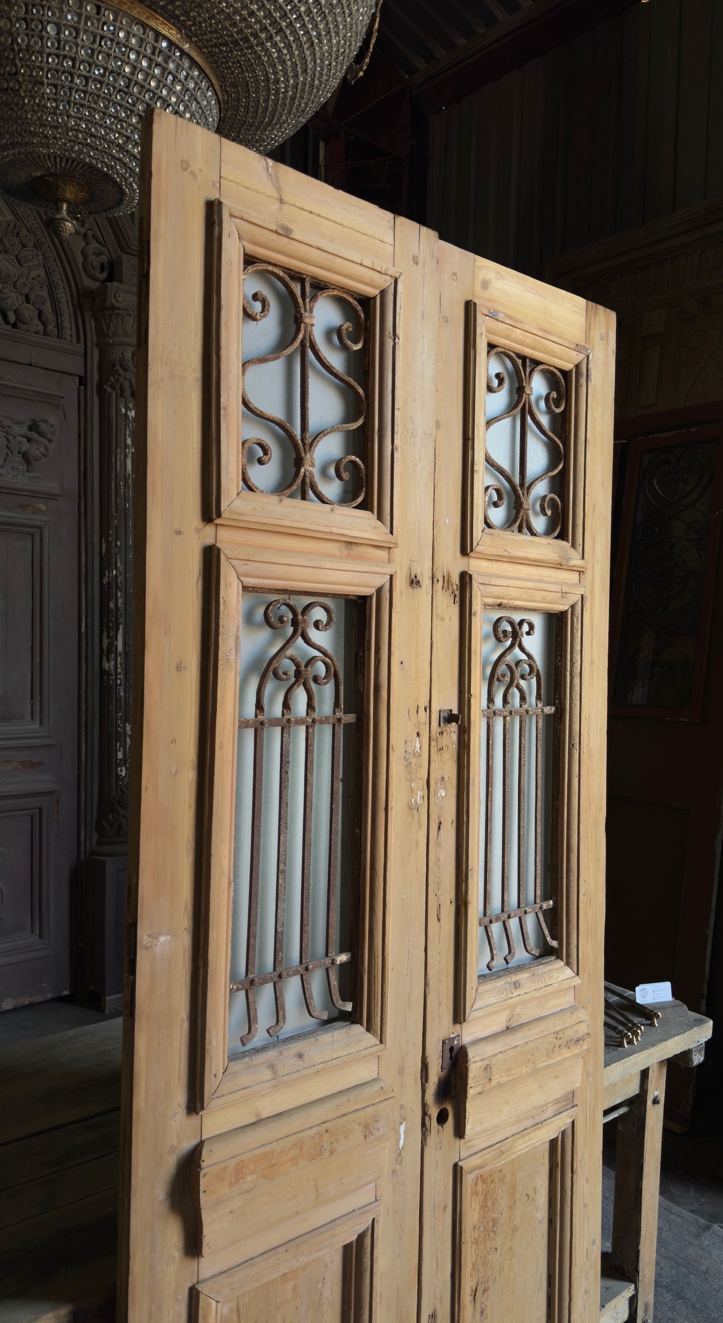 Stately Antique Iron French Doors - 37.5x88 - L300