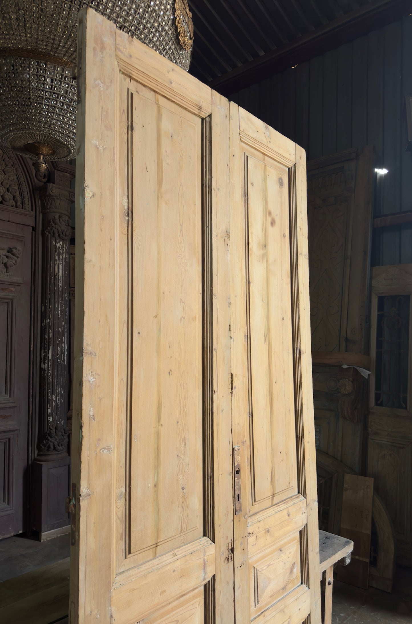 3 Panel Antique Solid French Doors - 43x100.5 K363