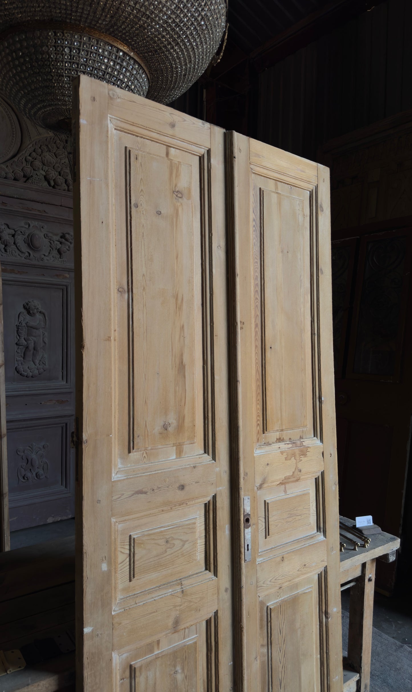 3 Panel Antique Solid French Doors - 39.5x90.5 - L347