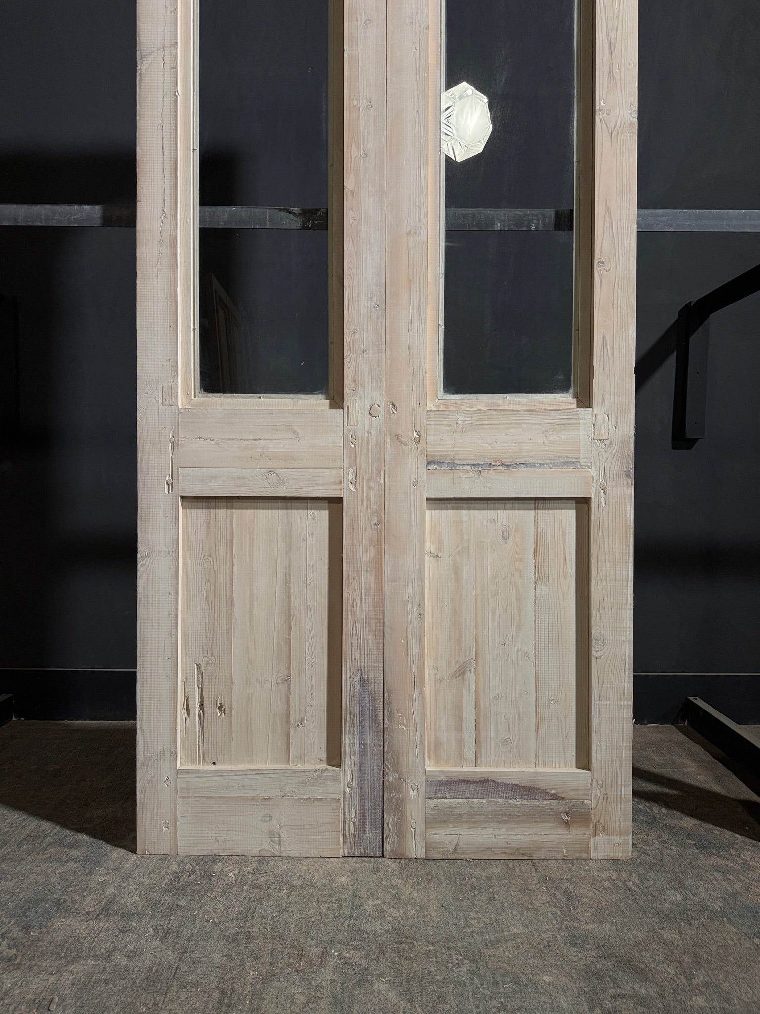 Antique Carved 1 Lite Arched French Doors - 45x99.5 - N270