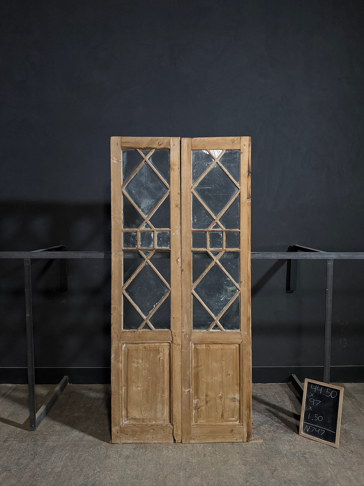 Antique Diamond Lattice Glass French Doors - 44.5x97 - N747