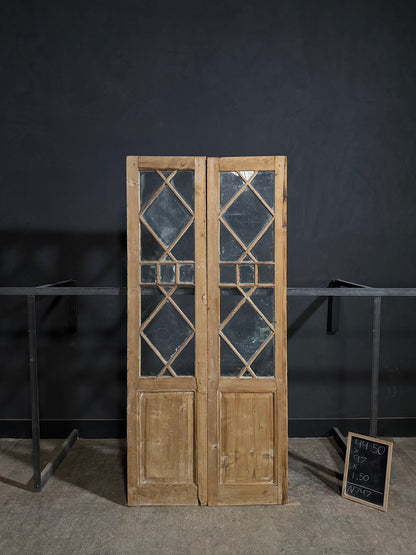 Antique Diamond Lattice Glass French Doors - 44.5x97 - N747