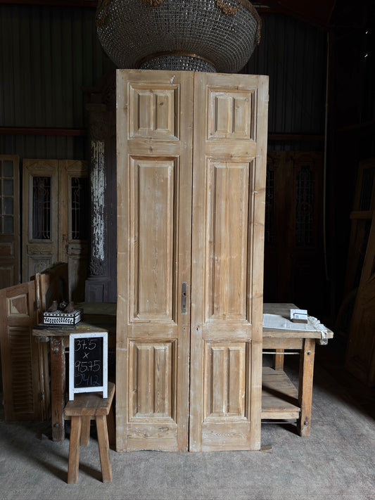 Stately 3 Panel Antique Solid French Doors - 37.5x95.75 J412