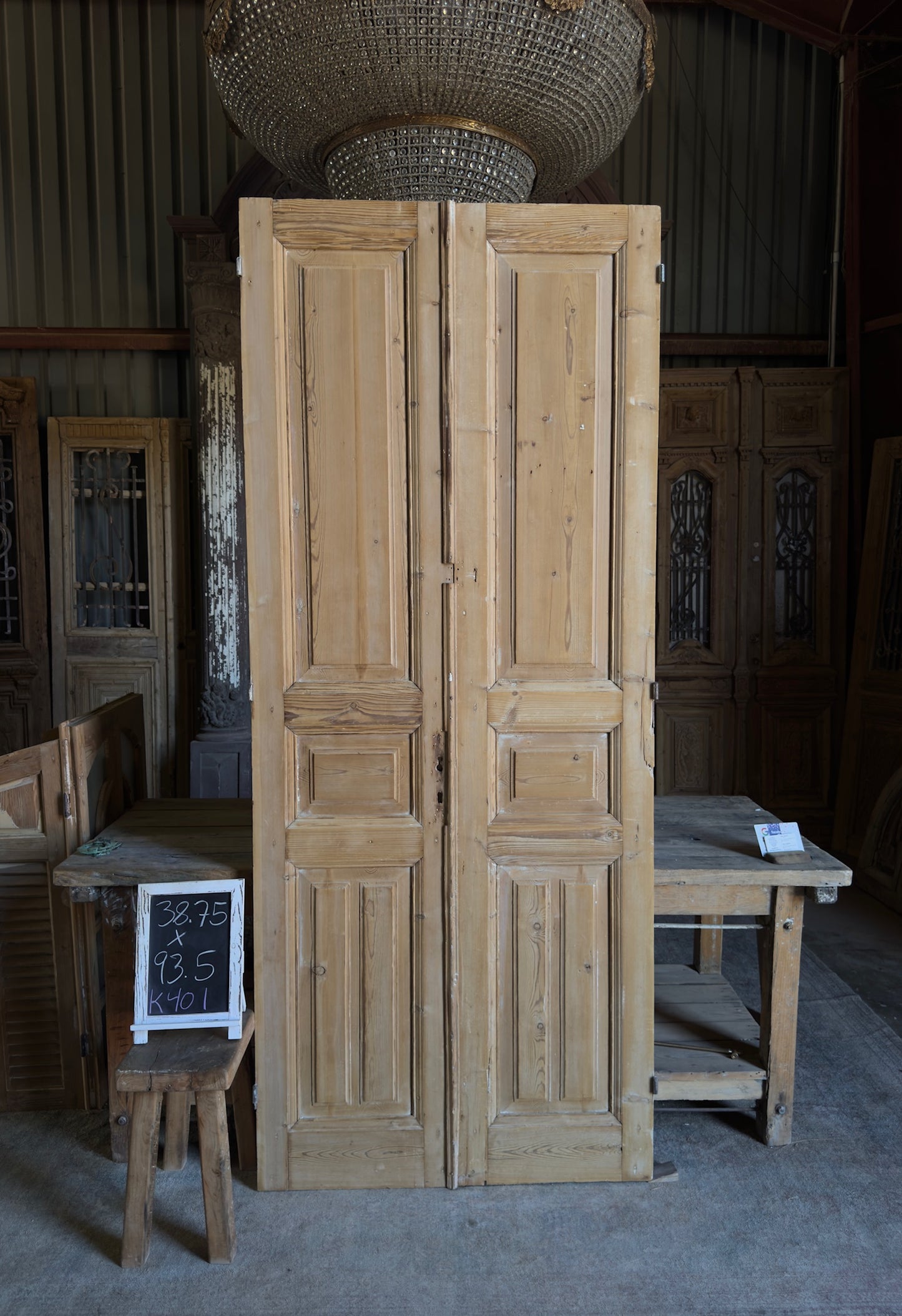 3 Panel Antique Solid French Doors - 38.75x93.5 K401