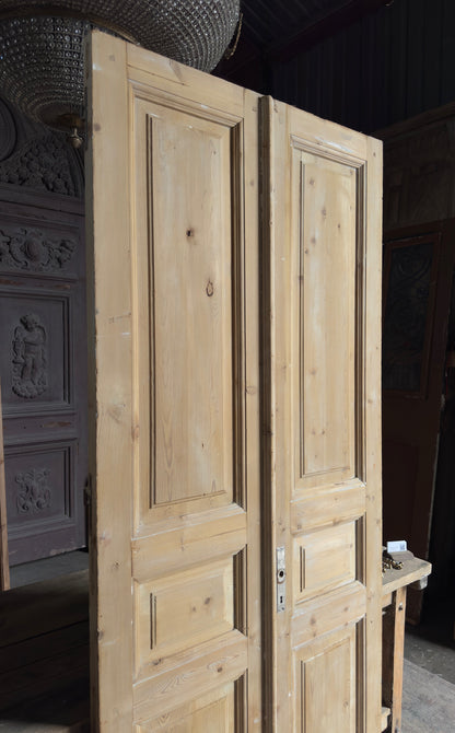 3 Panel Carved Antique Solid French Doors - 40x92.5 - L401
