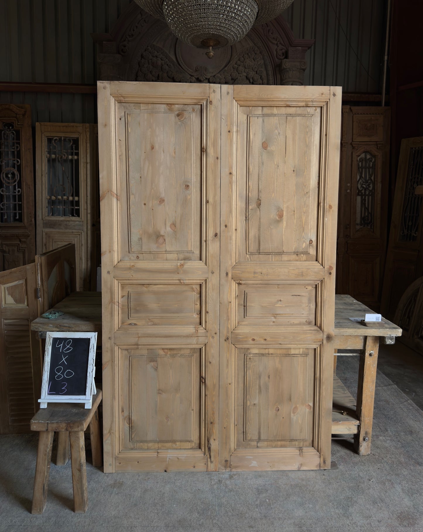 Handcrafted 3 Panel Solid French Doors - 48x80 L3
