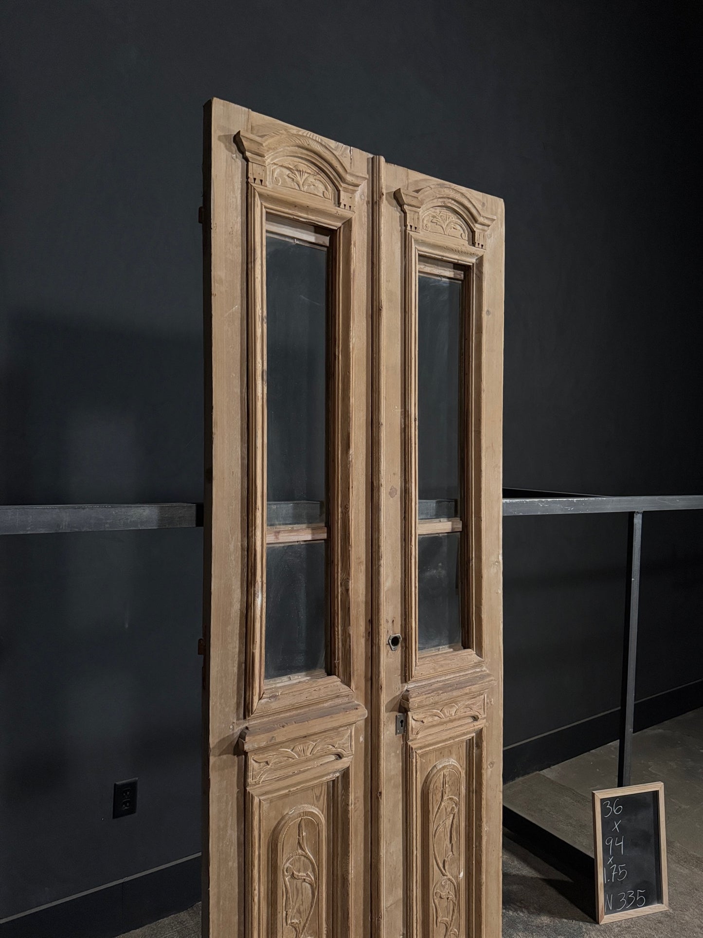 Antique Carved 2 Lite French Doors - 36x94 - N335