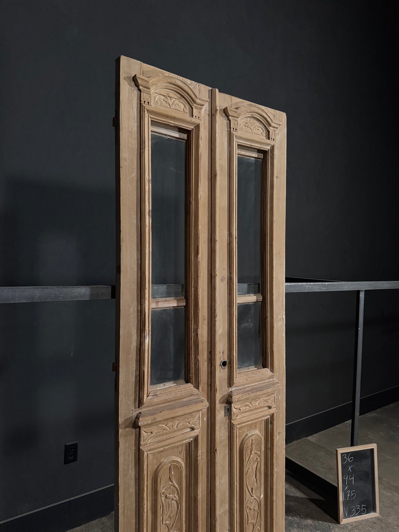 Antique Carved 2 Lite French Doors - 36x94 - N335
