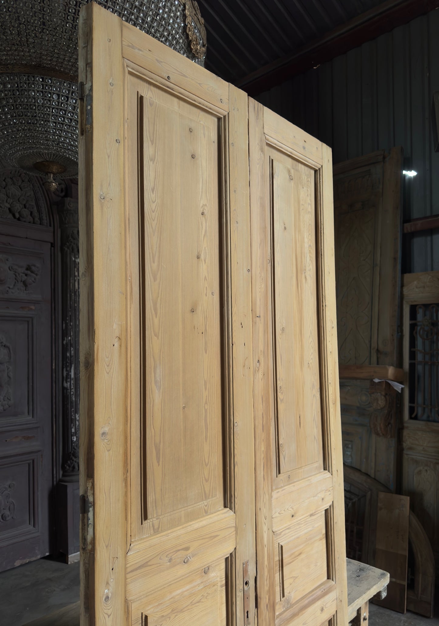 3 Panel Antique Solid French Doors - 41x101.25 K359