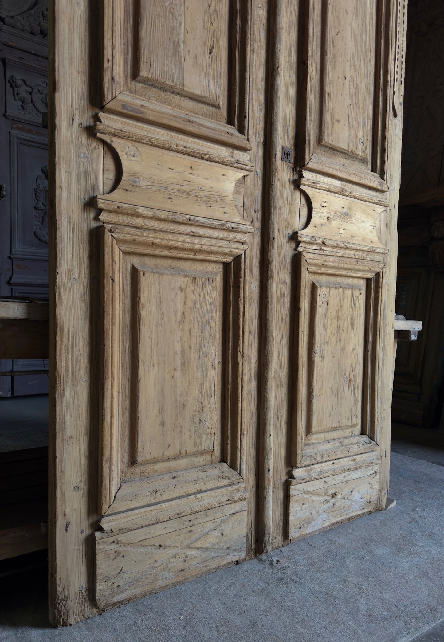 Antique Carved 6 Panel Double Doors - 54x106.5 - L529