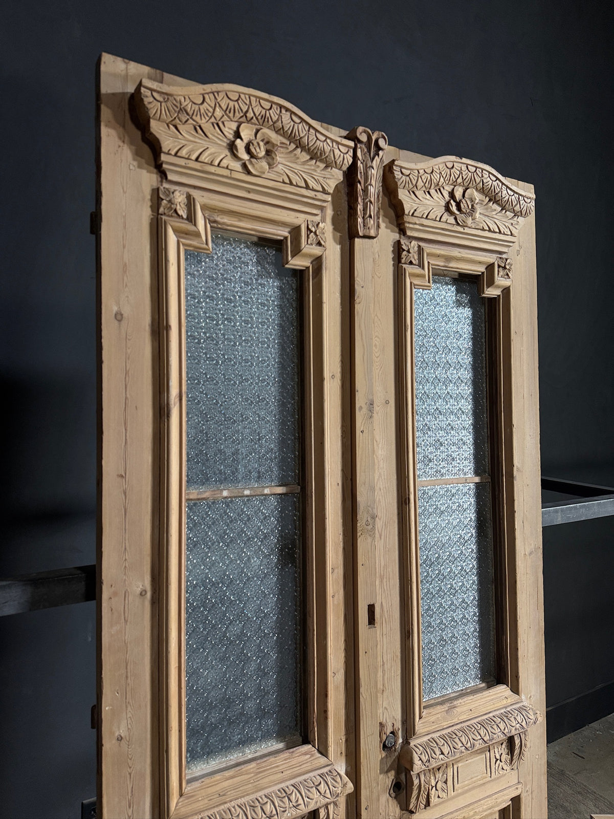 Antique Carved 2 Lite French Doors - 44x95 - N620