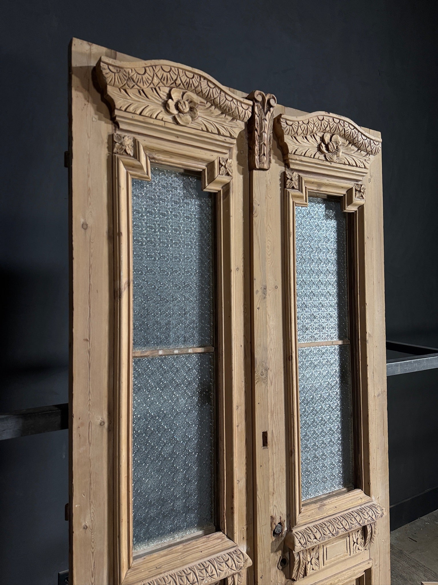 Antique Carved 2 Lite French Doors - 44x95 - N620
