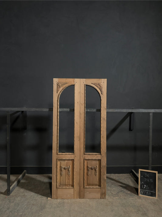 (Valencia) Handcrafted Arched Open Glass French Doors - 36x80 - N782
