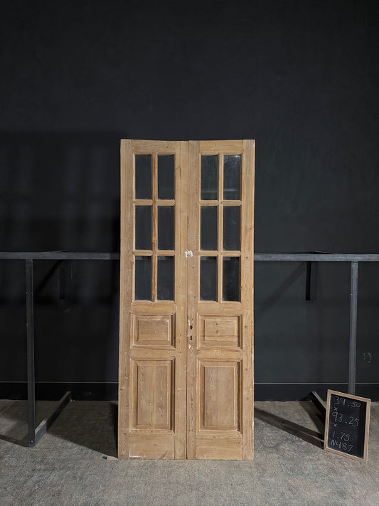 Antique Glass 6 Lite French Doors - 39.5x93.25 - N487