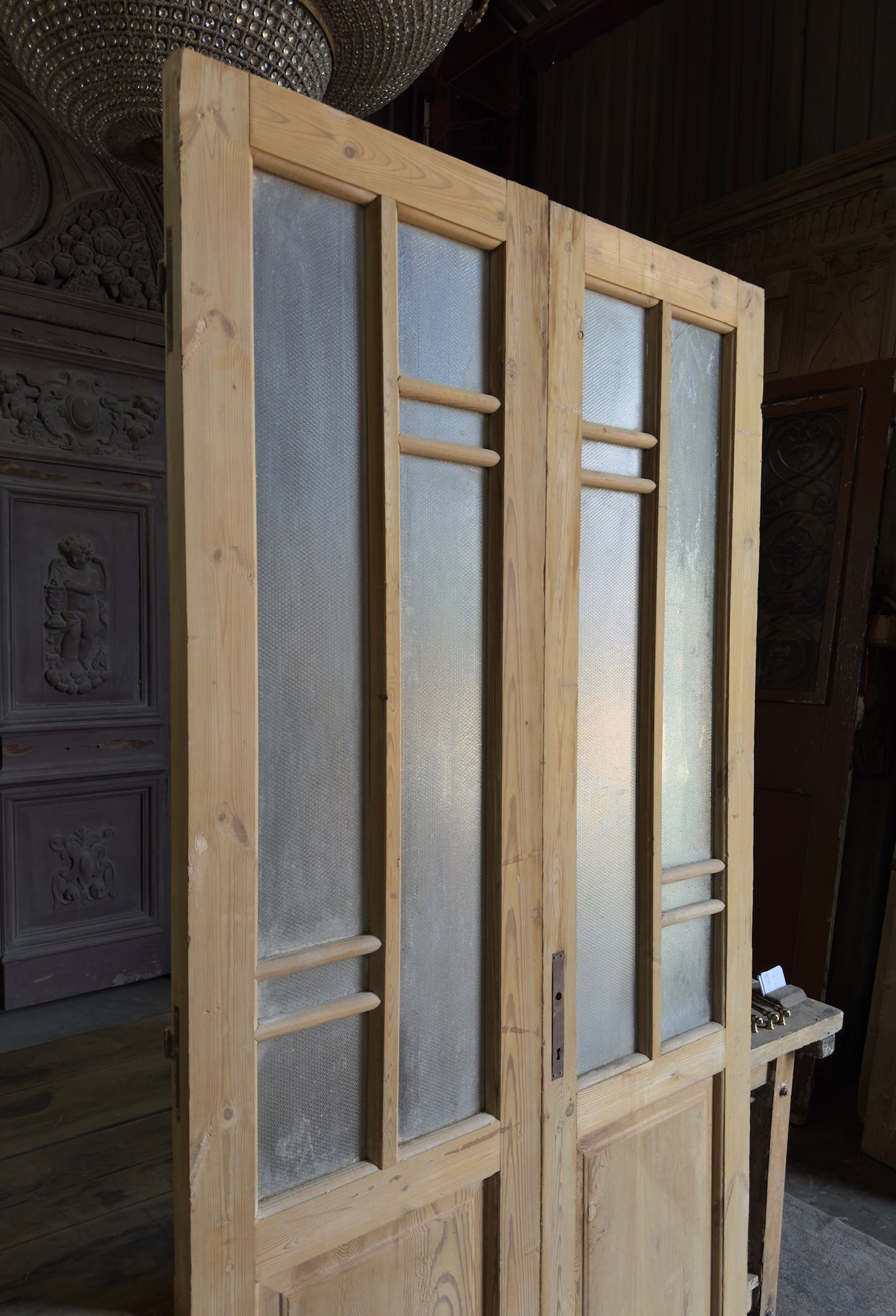 Antique Art Nouveau Glass French Doors - 44x86.5 - L311