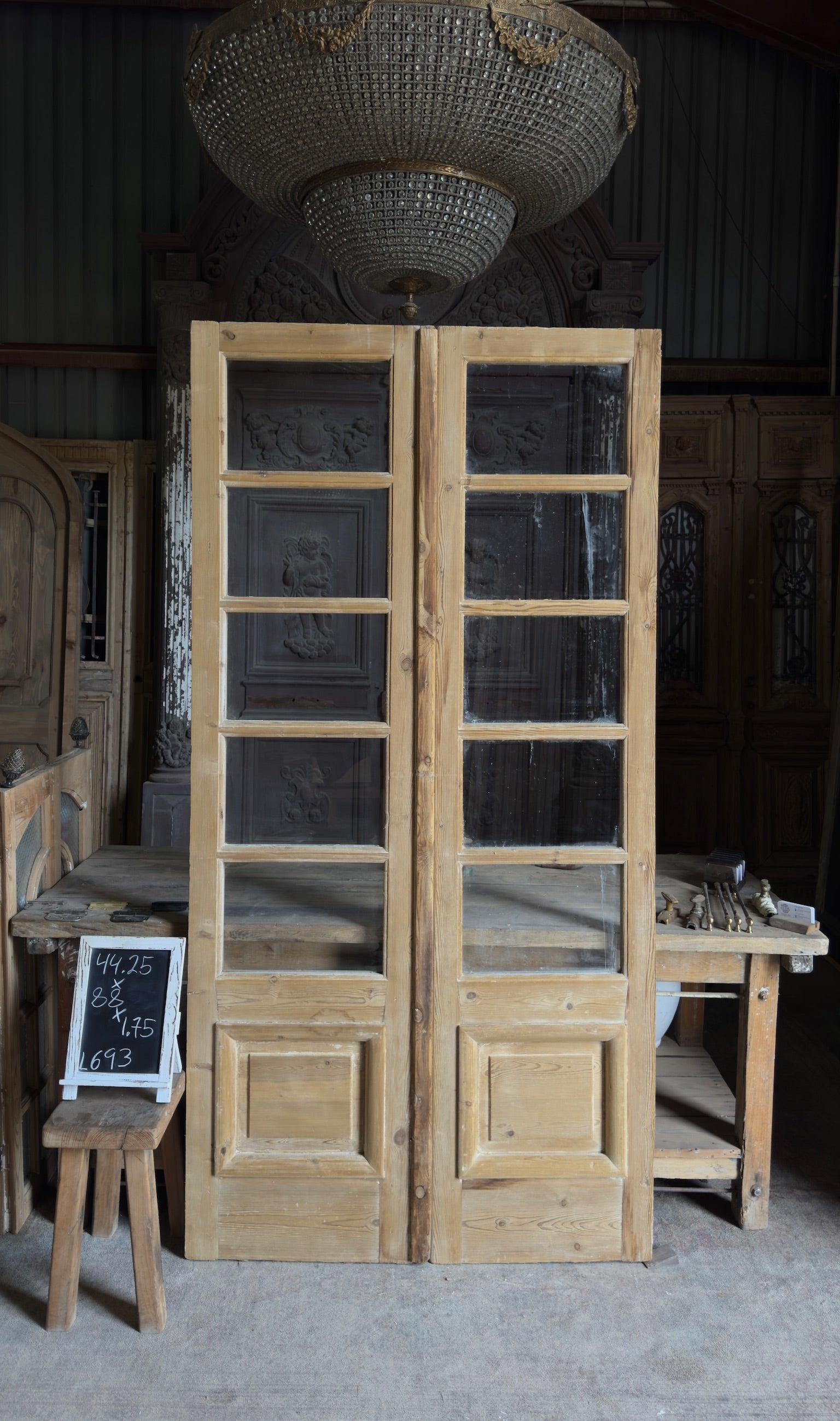 Antique Glass 5 Lite French Doors - 44.25x82 - 693
