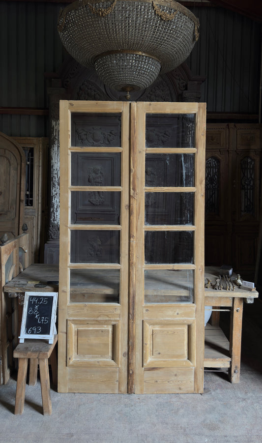 Antique Glass 5 Lite French Doors - 44.25x82 - 693