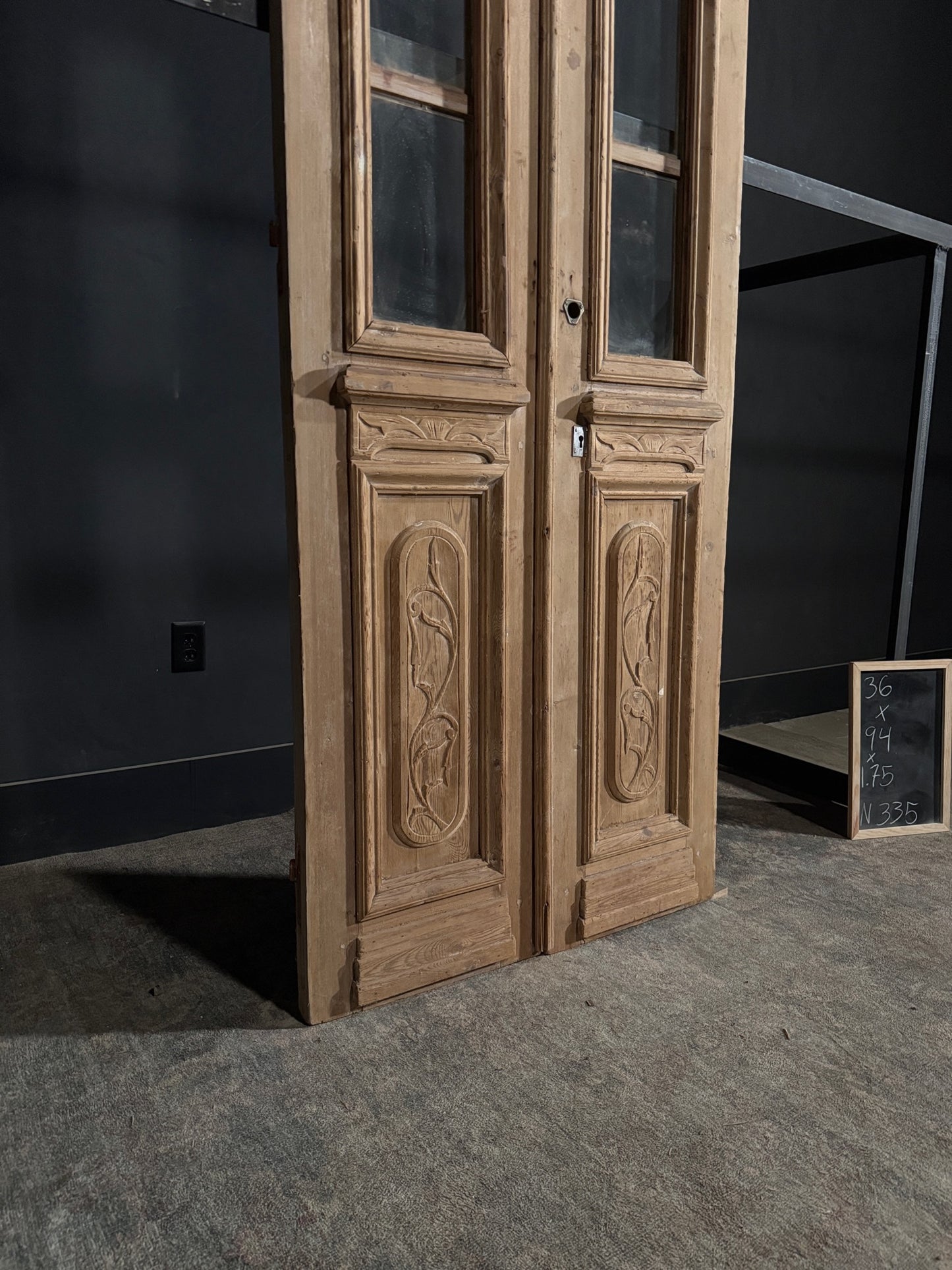 Antique Carved 2 Lite French Doors - 36x94 - N335