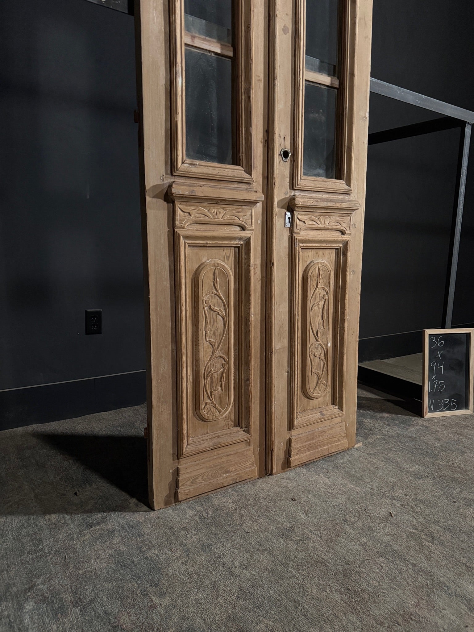 Antique Carved 2 Lite French Doors - 36x94 - N335