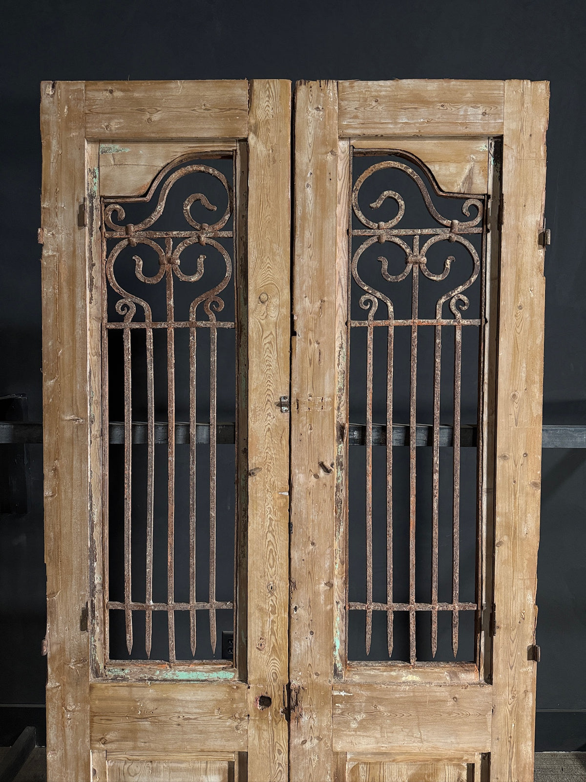 Antique Carved Iron French Doors - 47.25x92.5 - N664