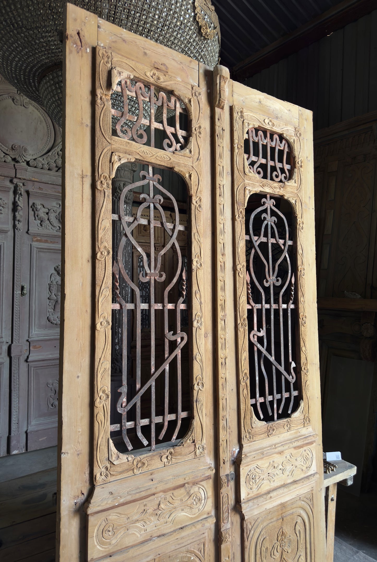 Antique Carved Iron French Doors - 50.75x104 - L611