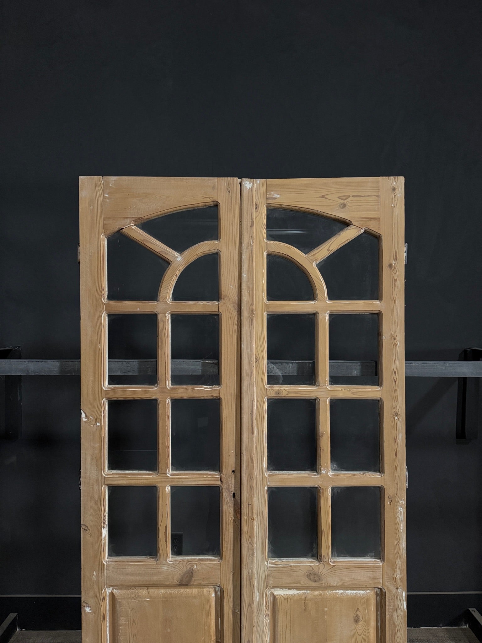 Antique Glass 7 Lite Arched French Doors - 43.5x85 - N289