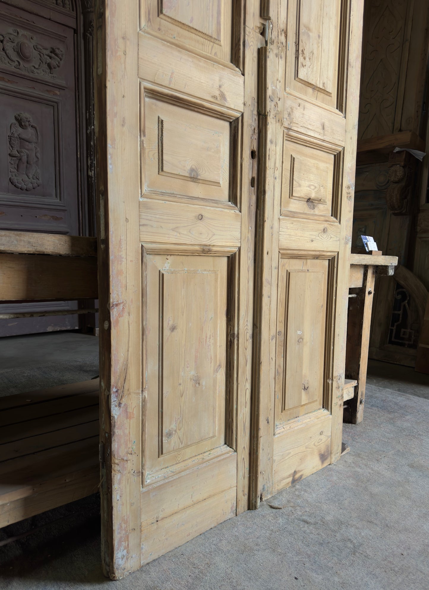 3 Panel Antique Solid French Doors - 38x99 K328