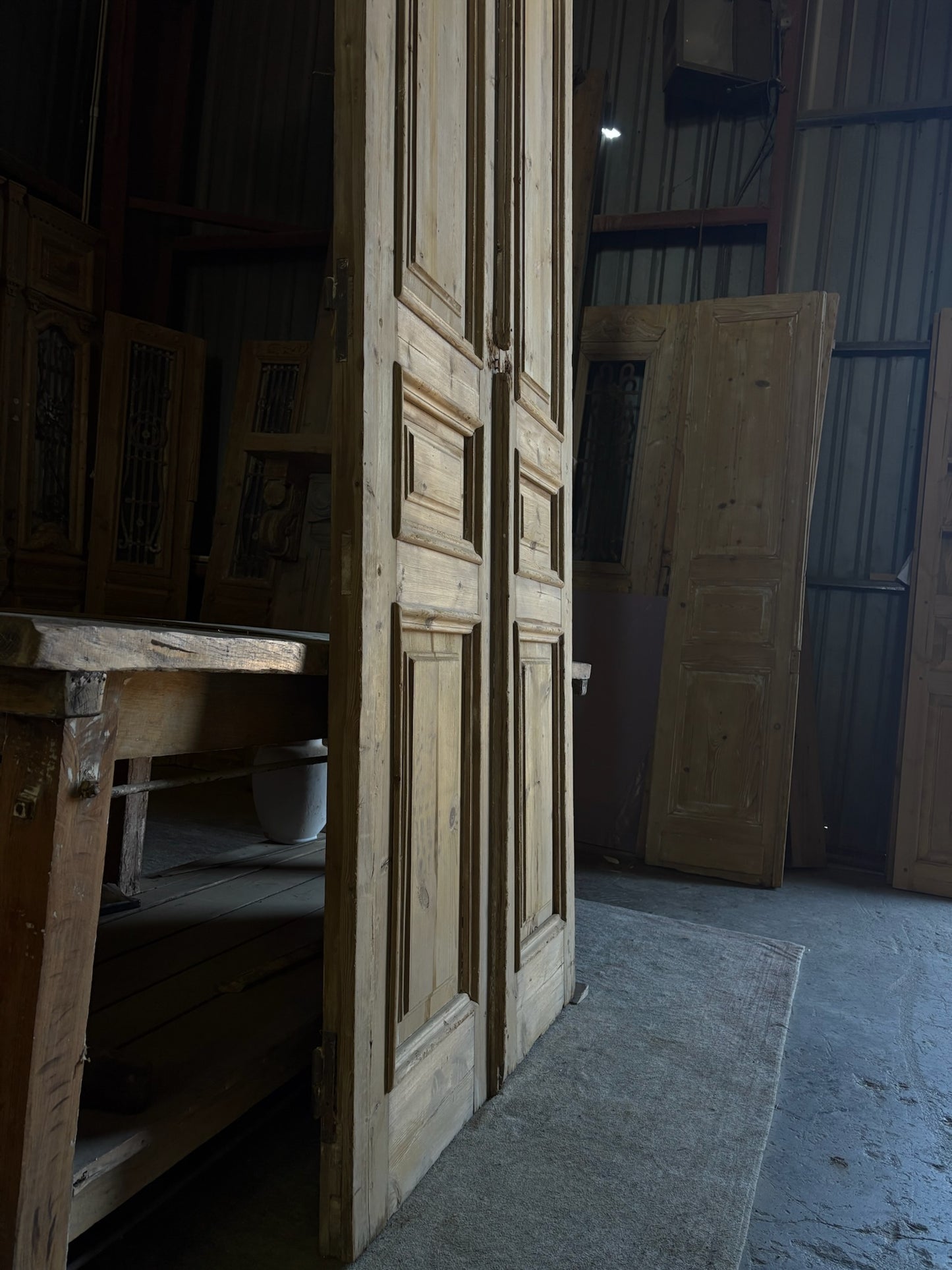 Raised Molding 3 Panel Antique Solid French Doors - 43.75x100 - L99