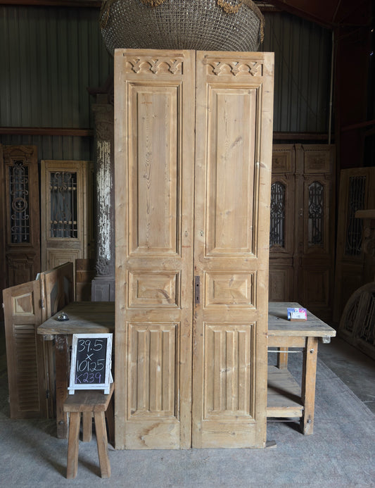 Unique 3 Panel Antique Solid French Doors - 39.5x101.25 K239