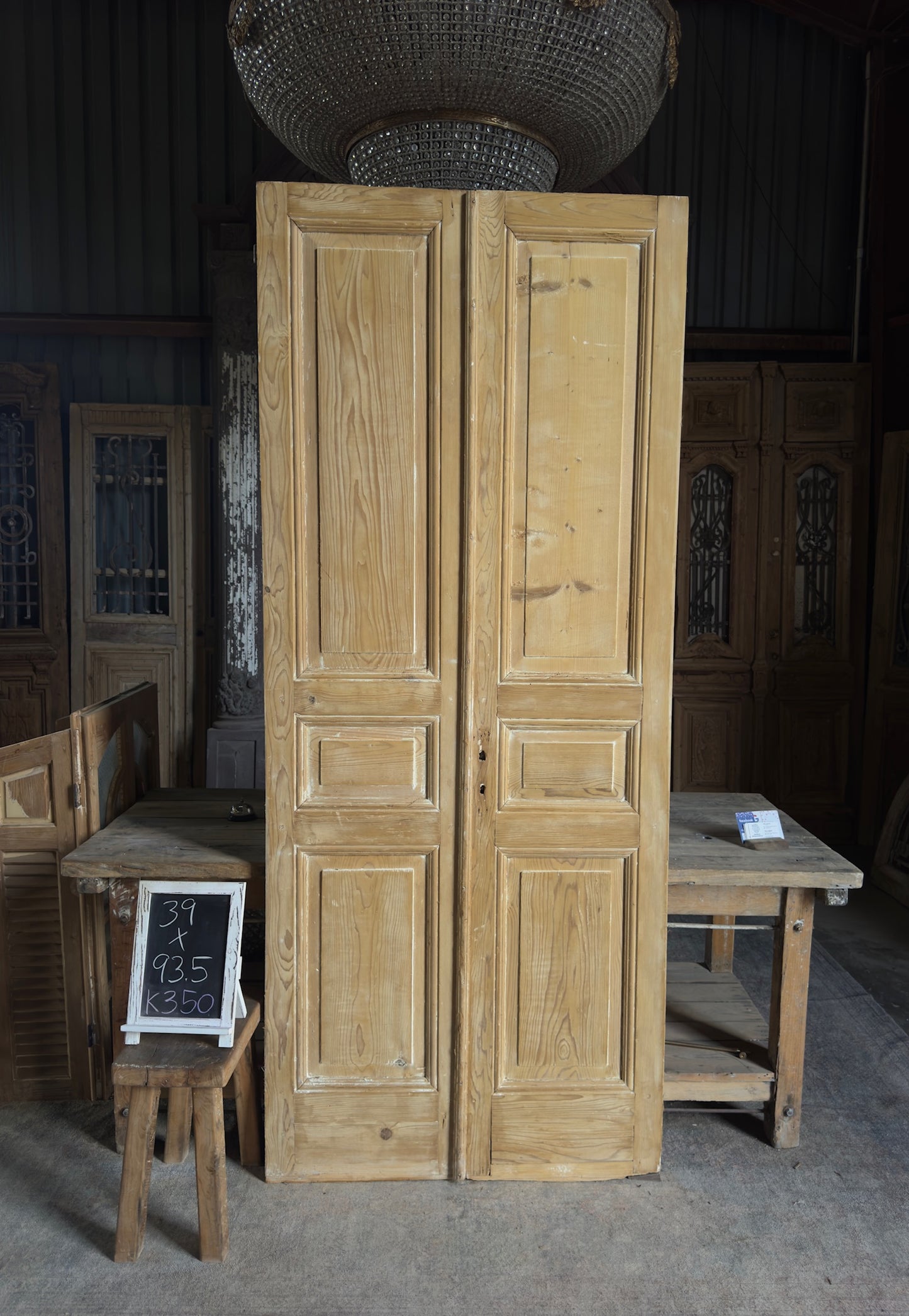3 Panel Antique Solid French Doors - 39x93.5 K350